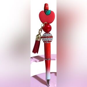Handcrafted Red Apple Charm Pen with Tassel